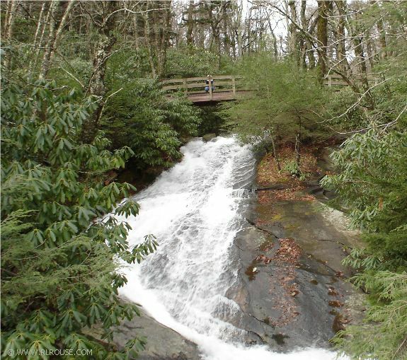 A scenic waterfall on the Blue Ridge Parkway.