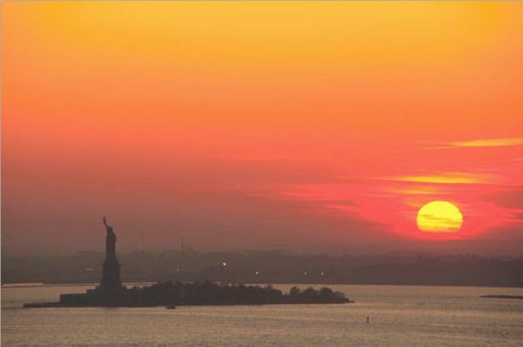 New York Harbor At Sunset