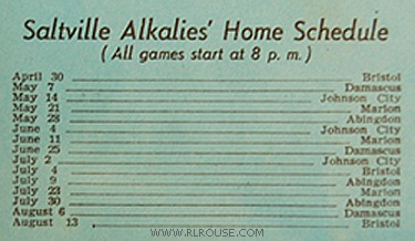 A schedule of the Saltville Alkalies home games.