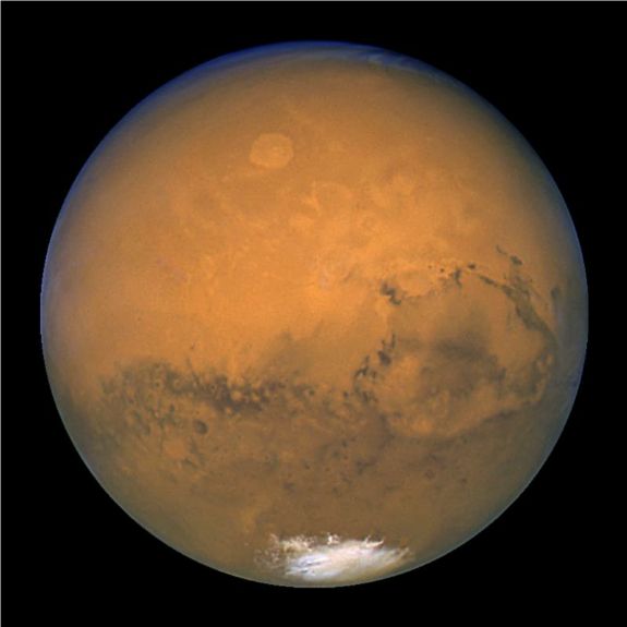 The planet Mars as photographed by the Hubble Space Telescope.