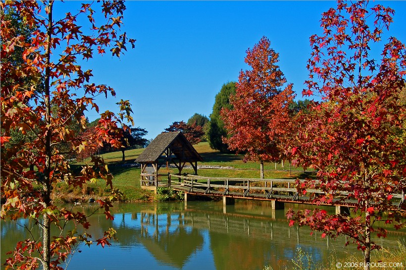 Foot bridge across Steele Creek Lake.