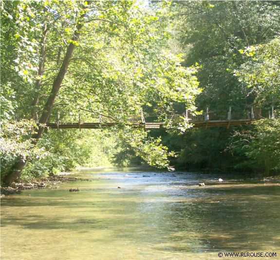 The swinging bridge at Rush Creek.