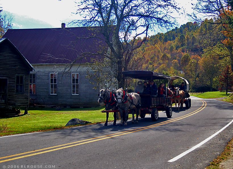 Photo of a wagon train in Zionville, North Carolina.